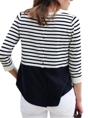 COS Women's Striped Cotton and Silk Mixed-Media Top w/ Button-down Back Panel XS